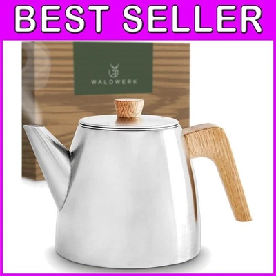 Современный чайник с дубовой деревянной ручкой - нержавеющая сталь 304 - Изображение 1 из 4