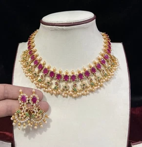 Gold Plated Necklace Set Indian Bollywood Bridal Party Wear Weding Women ML1 - Picture 1 of 5