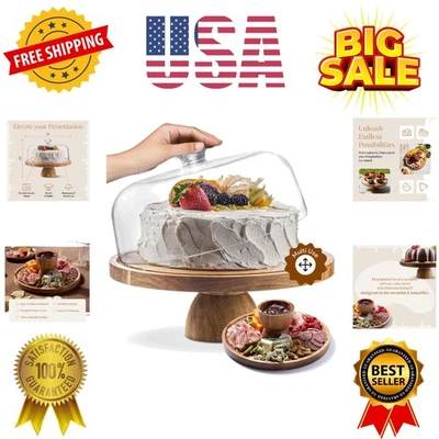 Versatile 12in Acacia Cake Stand with Lid - Perfect for Desserts & Charcuterie - Image 1 of 4