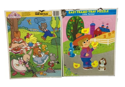 2 Vintage Frame Tray Puzzles Maple Town & Little Farmer - Image 1 of 4