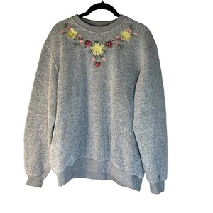 Vintage Granny Bonworth Embroidered Marled Gray Pullover Sweatshirt M - Picture 1 of 5