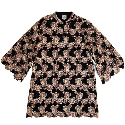 J. Marie Seraphina Lace Floral Dress Women's L Black Mauve Boho Kimono Sleeve - Image 1 of 4