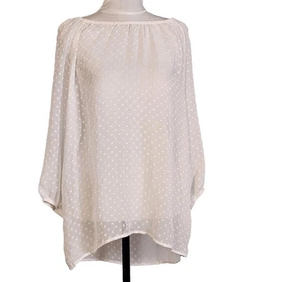 AB Studio Women’s White Sheer Textured Polka Dot Blouse – Size Large - Image 1 of 4