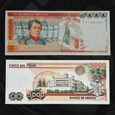 ​🇲🇽 1985 Mexico 5000 Pesos Banknote, Niños Héroes (Cadets), Chapultepec Castle - Image 1 of 3
