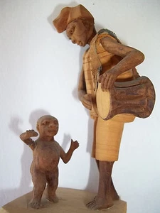 Ibadan Nigeria George Craft Studios 60's Drum Dance Figures Wood Carving Africa - Picture 1 of 9