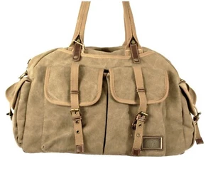 KHAKI CANVAS CARGO DUFFEL BAG 20X12 Travel Bag Very Durable - Picture 1 of 1