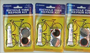3 Bicycle Tire Repair Kits 7 Pieces all types Rubber Cement Glue & Patches Plugs - Picture 1 of 4