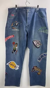 UNK NBA Denim Jeans Teams Basketball Patches Y2K Vintage Baggy Size 42 X 33 - Picture 1 of 17