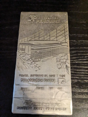 Consol Energy Center Penguins vs Flyers collectible steel ticket October 7 2010 Cover