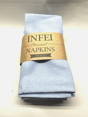 INFEI Blue Linen Cotton Blended Dinner Cloth Napkins Set Of 12 - Image 1 of 4