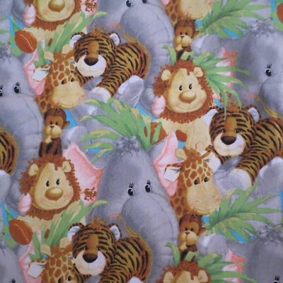 Cotton Quilt Fabric Jungle Babies 1 3/8 yards + tail Craft Material - Image 1 of 2