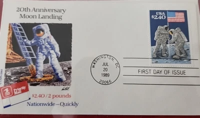 USPS (1989) -20th Anniv. Moon Landing- Priority $2.40 Cover +25th Anniv. Sheet - Image 1 of 2