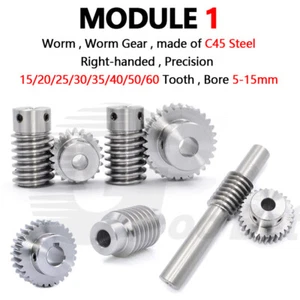 Module 1 Metal Worm Shaft Worm Gear Wheel C45 Steel 15 20/25/30/35/40/50/60Tooth - Picture 1 of 22