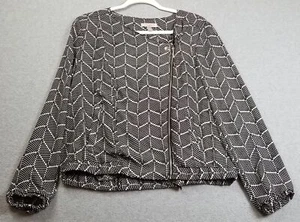 Roz & Ali Jacket Women’s Medium M Black White Moto Blazer Geometric Long Sleeves - Picture 1 of 18