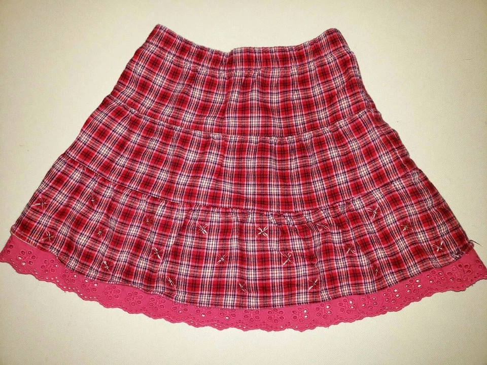 GAP Niñas Talla 3T ALGODÓN Rojo Blanco Cuadros FALDA PULL ON Plata Brillo Bordado Foto 1 de 1