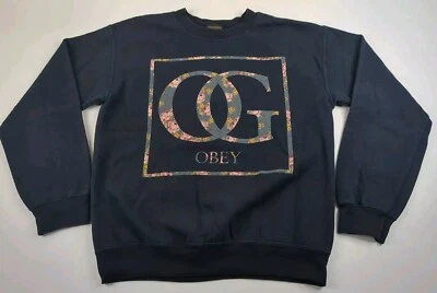 Obey OG 小号花卉黑色运动衫圆领长袖套衫 B29 — 第 1/4 张图片