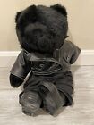 Build A Bear 1997 Black Bear With Black Leather Motorcycle Jacket, Boots, Jeans