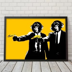 Pulp Fiction Banksy Chimpanzee Framed Canvas Art Picture Print Large 60cm x 40cm - Picture 1 of 5