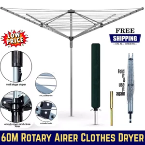 NEU 60M Wäschespinne Wäschetrockner Schwerlast 4 Arm Garten Outdoor Wäscheleine - Bild 1 von 16
