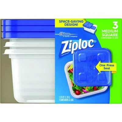 ZIPLOC RECIPIENTES DE ALMACENAMIENTO DE ALIMENTOS CUADRADOS MEDIANOS 1,25 cuartos Foto 1 de 4