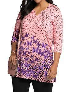 ULLA POPKEN Tunic Top PEACH Butterfly Border Print Sizes 16/18 20/22 24/26 32/34 - Picture 1 of 3
