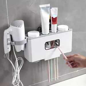 5 Toothbrush Slots Holder Wall Mount Automatic Toothpaste Dispenser Squeezer US - Picture 1 of 16