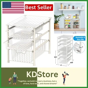 3-Tier Stackable Sliding Basket Organizer - Elegant Storage Solution in White - Picture 1 of 8