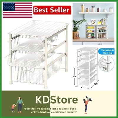 3-Tier Stackable Sliding Basket Organizer - Elegant Storage Solution in White - Image 1 of 4