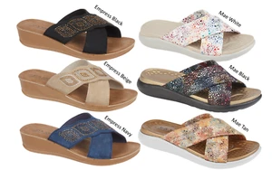 LADIES MULE SANDAL COLOURFUL DIAMANTE CROSS OVER SANDAL SIZES 3-8 - Picture 1 of 29