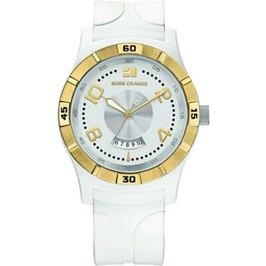 Hugo Boss Orange Men’s Watch White Gold Rubber Silicone Band 1502249 New Battery - Picture 1 of 1