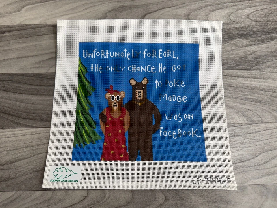 COOPER OAKS MEDGE THE BEAR HANDPAINTED NEEDLEPOINT CANVAS EARL FACEBOOK POKE - Image 1 of 1