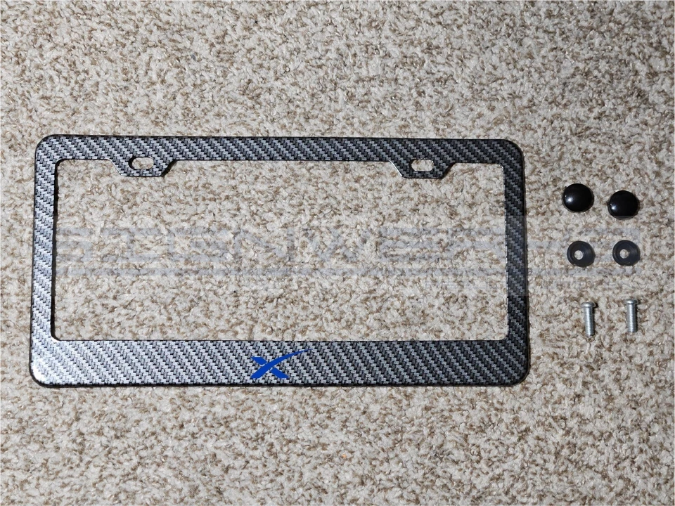 Space x Blue Logo CF Printed Pattern Black Aluminum License Plate Frame - Image 1 of 1