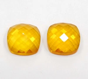 18 Ct Natural CERTIFIED Citrine Square Carving Yellow Color Loose Gemstone Pair - Picture 1 of 5