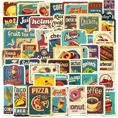 50 Pcs Retro Vintage Decorative Stickers for Cups Suitcases Creative Stickers