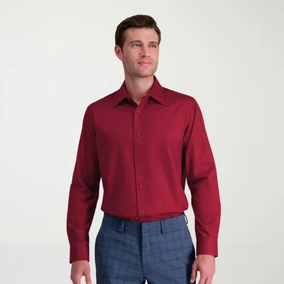 Camisa de vestir Haggar Premium Comfort para hombre vino elástica lisa talla 17-17,5/32-33 nueva con etiquetas Foto 1 de 4