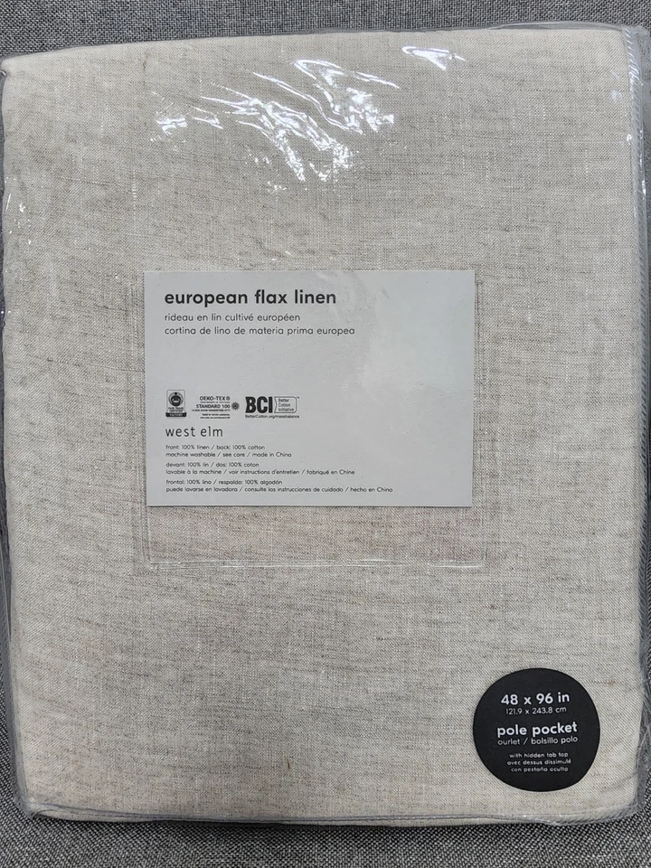 Cortina de lino de lino europea West Elm.     48 x 96 ~ Natural / Lino Foto 1 de 4