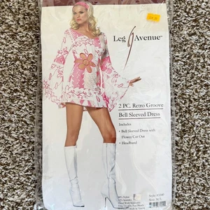 Legs Avenue Go Go Girl Adult Costume Outfit Hippie Dress Pink Cut-Out Flower M/L - Picture 1 of 19