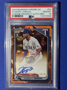 2024 Bowman Chrome Sapphire Echendry Vargas Orange 1st Auto /25 PSA 10 Rangers - Picture 1 of 2