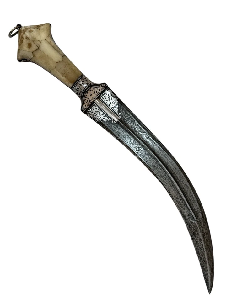 Arabic Jambiya Dagger Silver koftgari work bone Grips comes with sheath 15” - Image 1 of 4