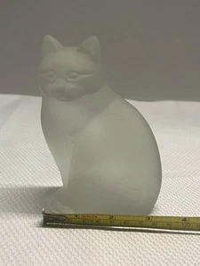 Vintage Nybro Sweden Frosted Glass Cat Paperweight Figurine 5.25" - Picture 1 of 7