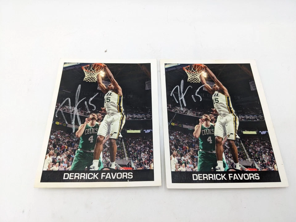 Lote de 2 tarjetas fotográficas autografiadas de Derrick Favors #15 Utah Jazz 4,5"x6,25" Foto 1 de 4