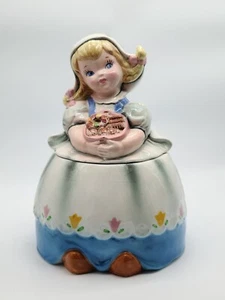 Biscottiera vintage Lefton 10" ragazza olandese 2366 MCM anni 50 tulipani - Foto 1 di 20