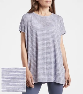 ATHLETA PERIWINKLE BLUE STRIPED SCOOP SHORT SLEEVE RELEASE BREEZY TEE PLUS Sz 2X - Picture 1 of 2