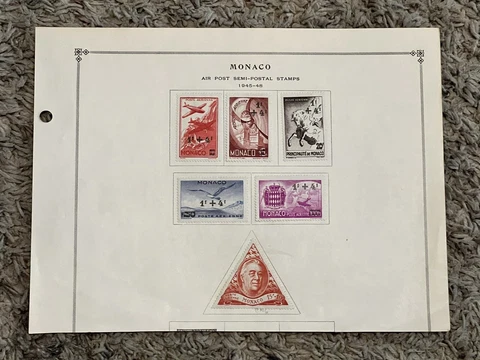 1945-1948 RARE MONACO AIRMAIL SEMI-POSTAL SHORT SET OF 6 MINT STAMPS, 5 OVPTS Cover