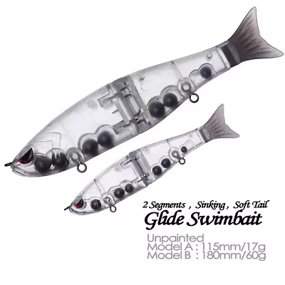 5PCS Sinking Rattle Glide Swimbait Soft Tail Unpainted Bait Blank Fishing Lure - Image 1 of 4