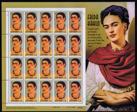 UNITED STATES, SCOTT # 3509, MINT NEVER HINGED FULL SHEET OF FRIDA KAHLO Cover