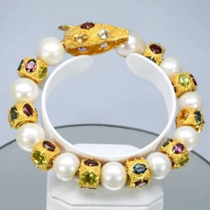Natural Gemstone Fashion Bangle in 925 Sterling Silver (Gold Plated) - Picture 1 of 8