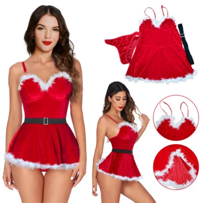 Set costume cosplay donna sexy Miss Babbo Natale body lingerie biancheria sexy - Immagine 1 di 4