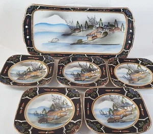 Vintage Japanese Meiji Design Hand Painted Sushi Pastry serving Platter & plates - Picture 1 of 11