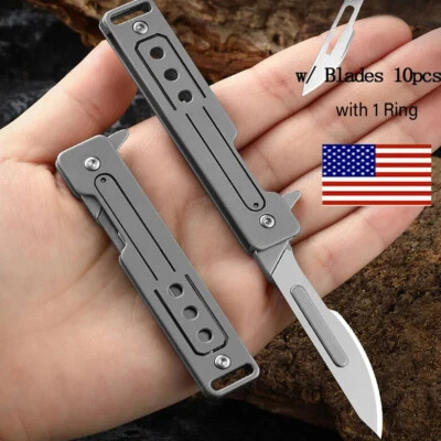 EDC Folding Utility Knife Scalpel Blade Outdoor Survival Pocket Keychain Tool US - Image 1 of 4